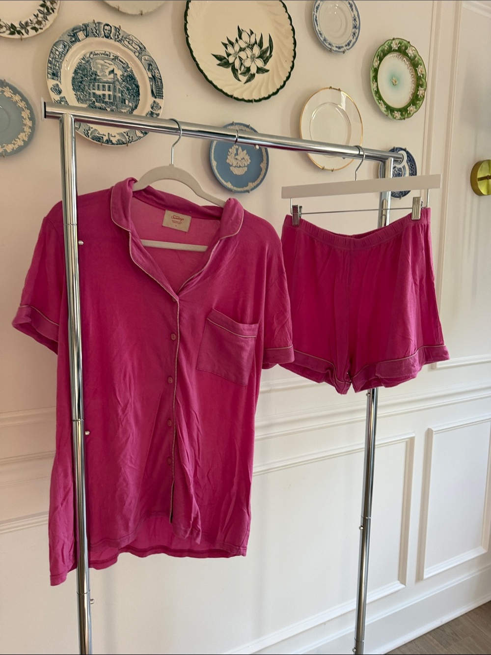 In My Sundays Pink Petal Short Sleeve Button Pajama Set - Women's Two-Piece